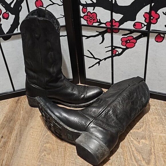 Double H‎ Pointed Black Cowboy Boots Size 10 - Picture 7 of 9